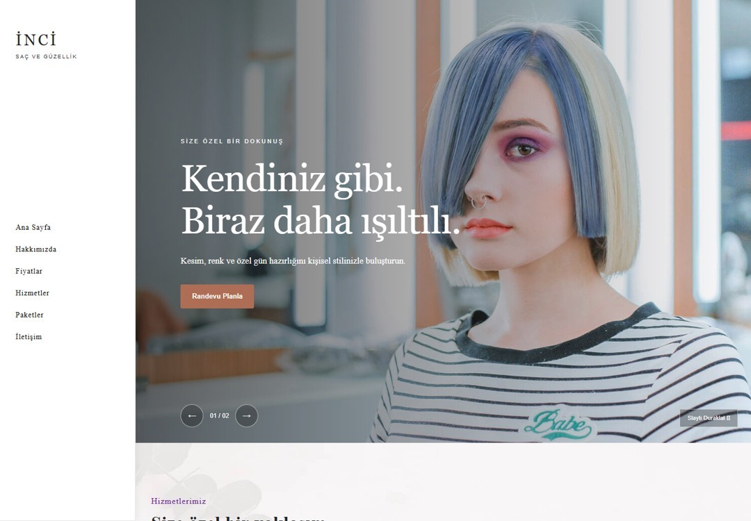 İNCİ web sitesi konseptinin önizlemesi