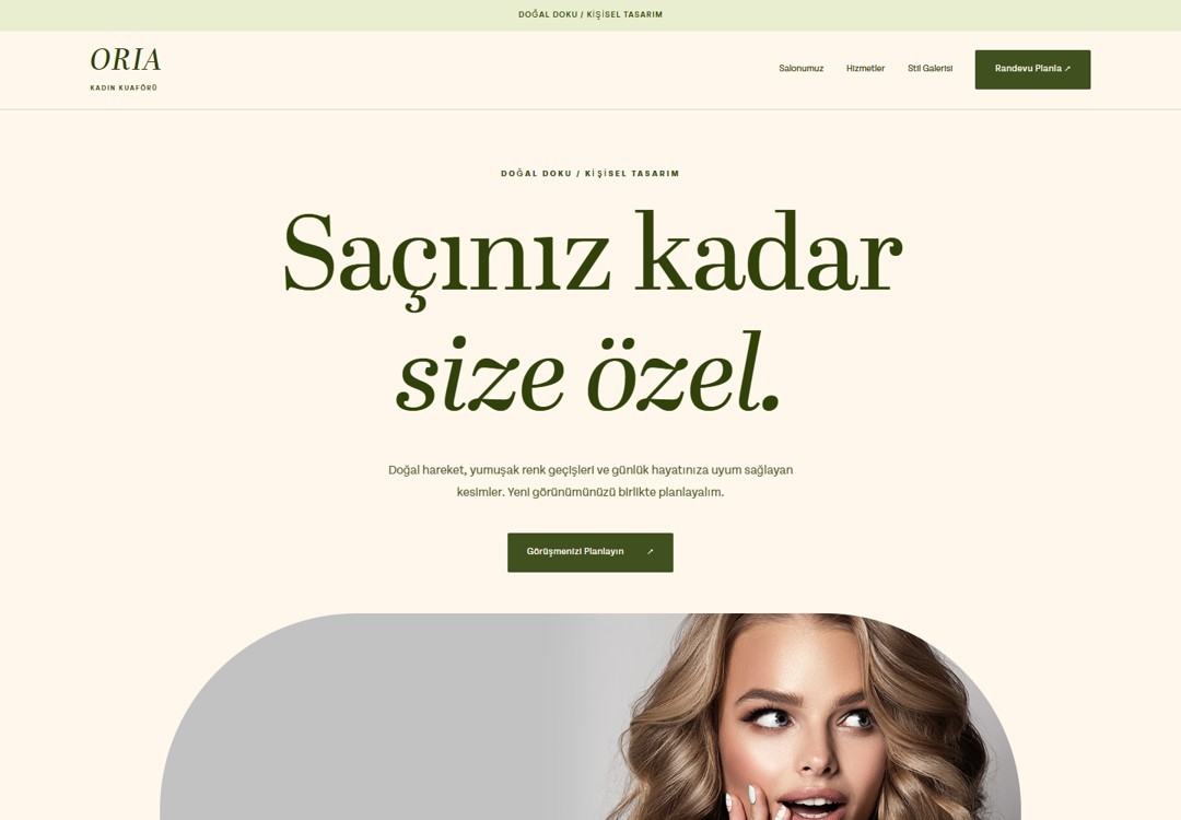 ORIA web sitesi konseptinin önizlemesi