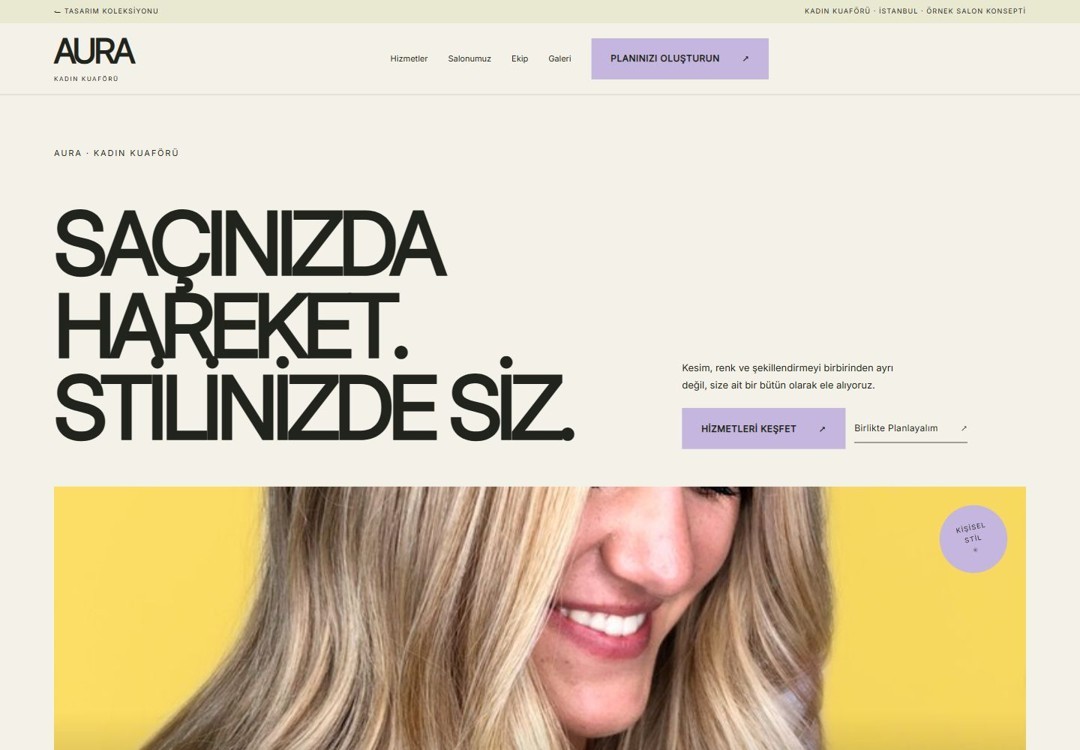 AURA web sitesi konseptinin önizlemesi